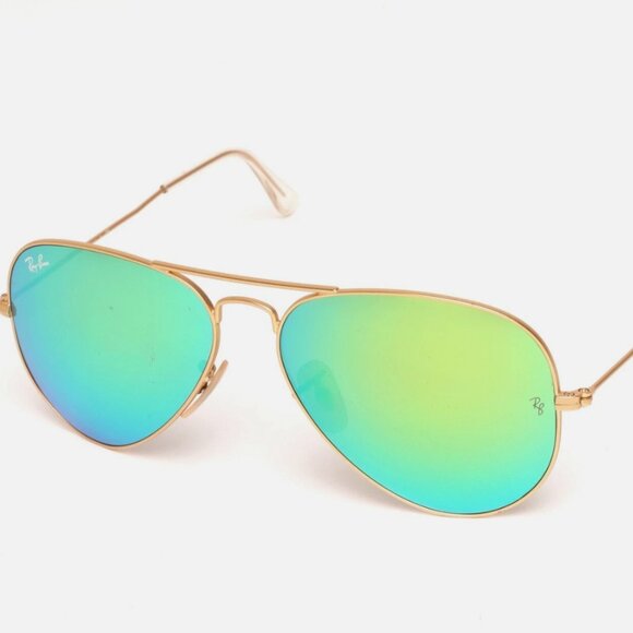 RayBan Blue Green Aviator Flash Mirror Lenses Sunglasses - Picture 1 of 7